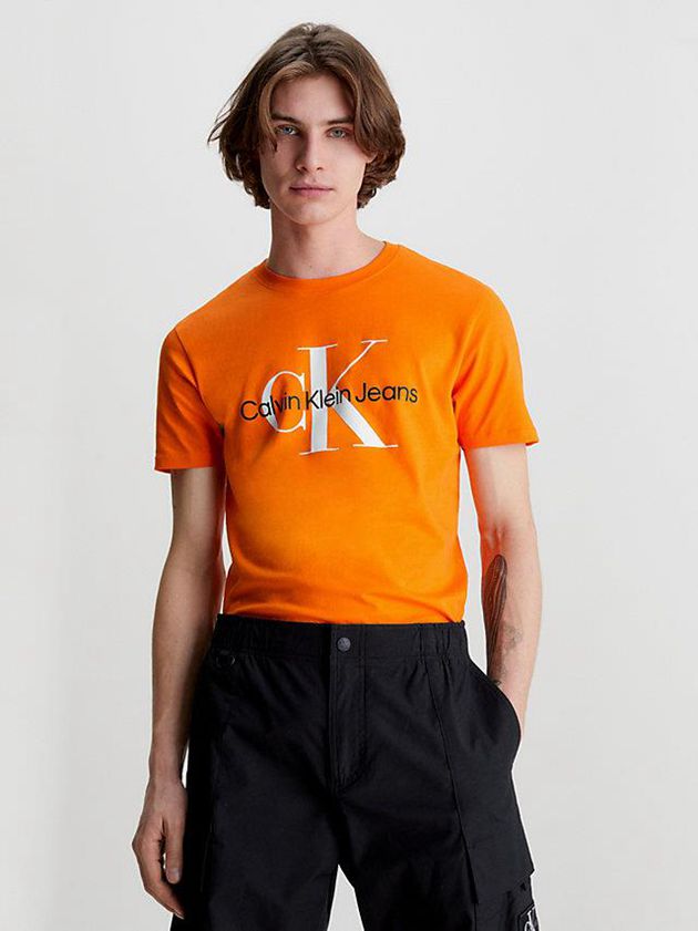 Calvin Klein USA Slim Monogram Mens T-Shirt Orange 0842913-VC